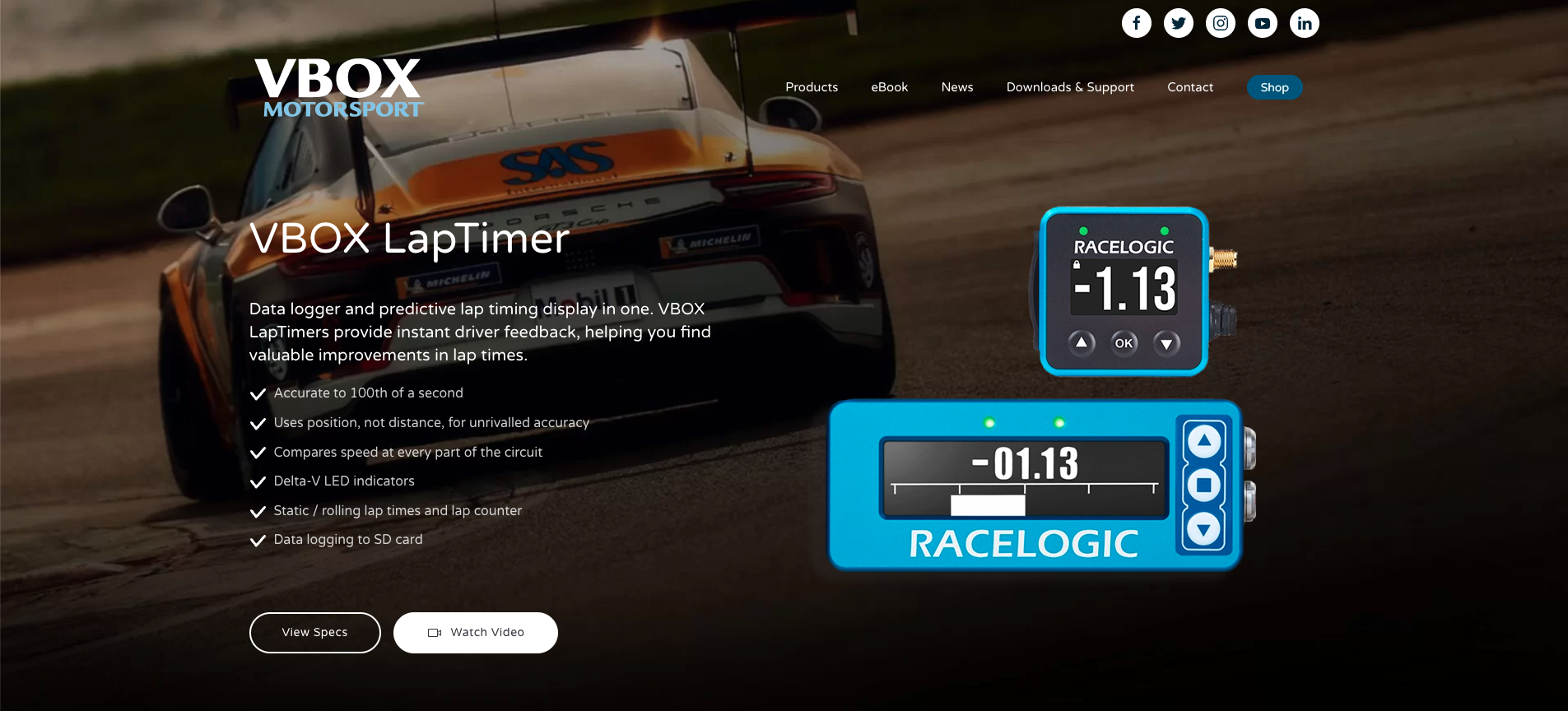 Screenshot from the VBOX motorsport website LapTimer product page.