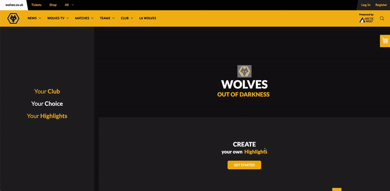 gif from the Wolves sport website, notably the Personalised Highlights facility where users can create highlights according to selected parameters.