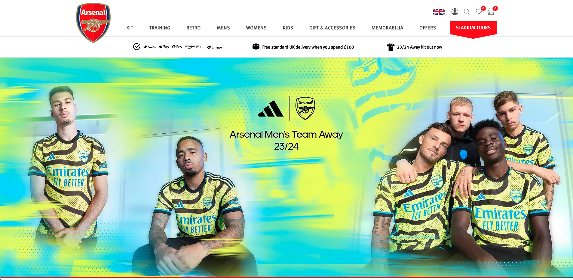 Screenshot from the Arsenal Football Club merchandise store website